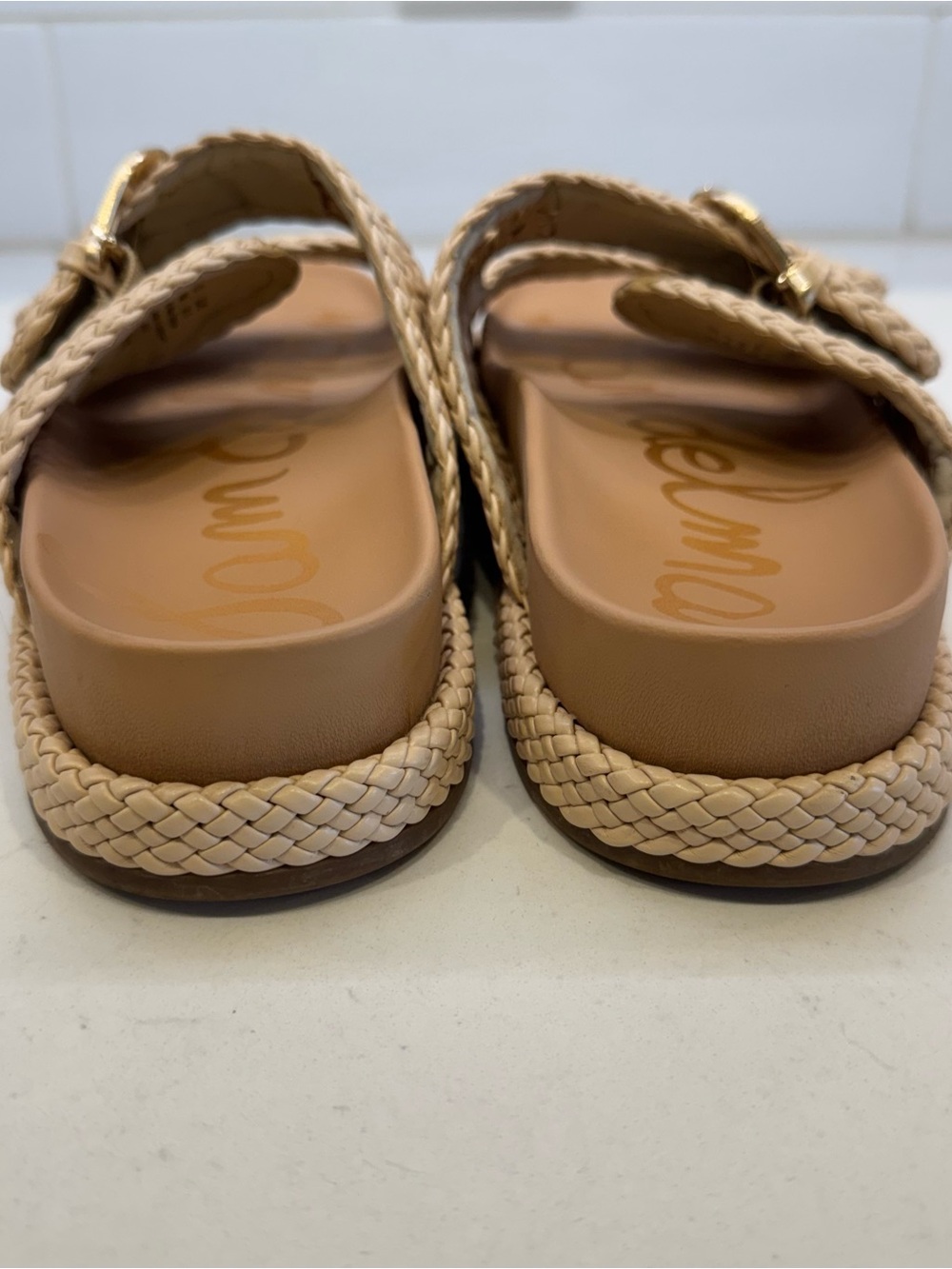 Sam Edelman Reid Woven Double Buckle Platform Slide Sandals Beige Size 8 - Picture 5 of 13